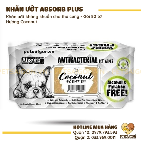 Khăn Giấy Ướt Cho Chó Mèo Absorb Plus Kháng Khuẩn Khử Mùi