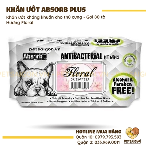 Khăn Giấy Ướt Cho Chó Mèo Absorb Plus Kháng Khuẩn Khử Mùi