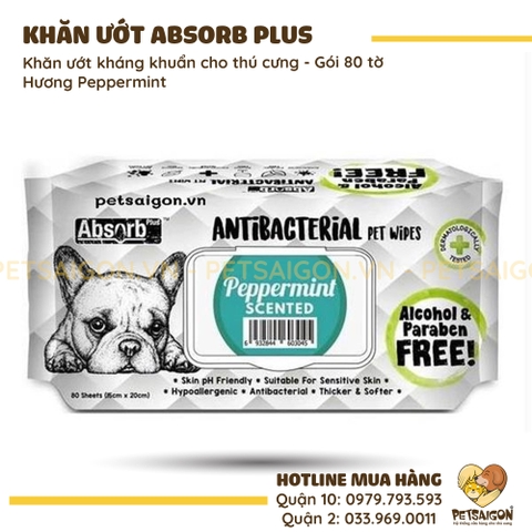 Khăn Giấy Ướt Cho Chó Mèo Absorb Plus Kháng Khuẩn Khử Mùi