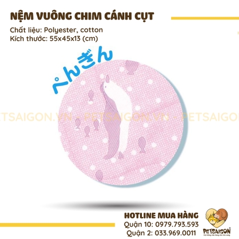 Nệm Cho Chó Mèo Họa Tiết Chim Cánh Cụt Hình Vuông