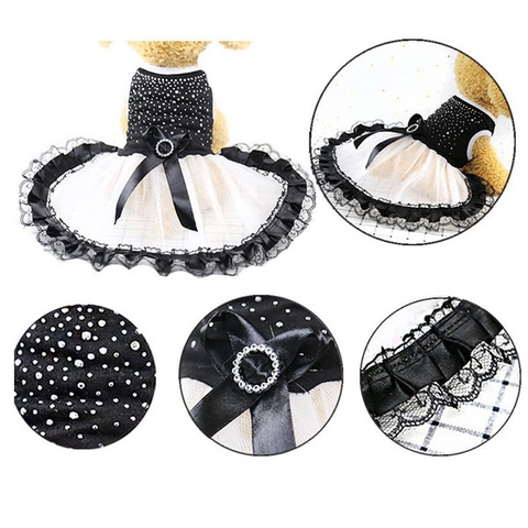 Đầm Cho Chó Mèo Công Chúa Đính Hạt Màu Đen