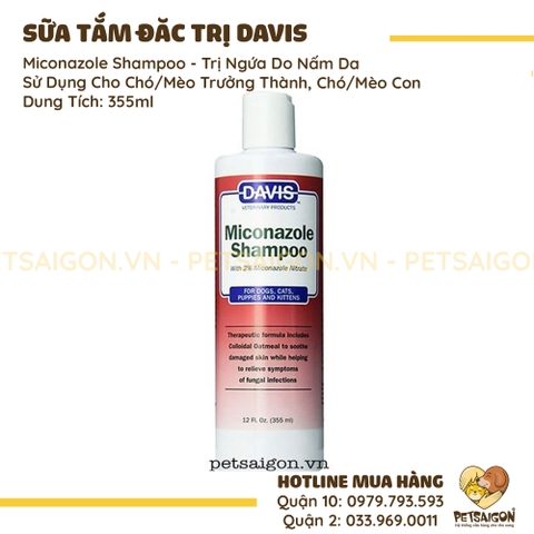 Sữa Tắm Cho Chó Mèo Davis Miconazole Trị Ngứa Do Nấm Da