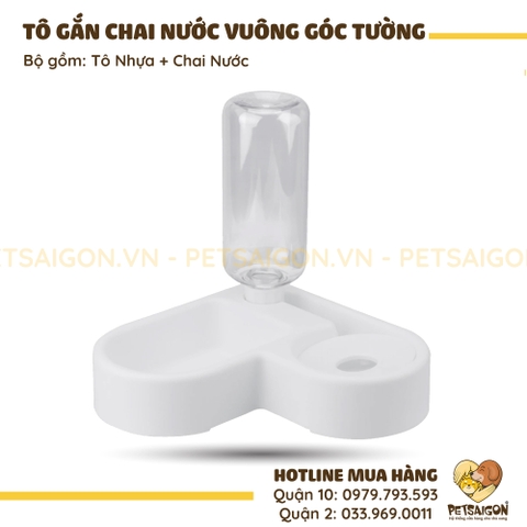 Tô Ăn Cho Chó Mèo Gắn Chai Nước Vuông Góc Tường