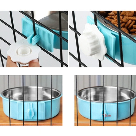 Tô Ăn Cho Chó Mèo Bằng Inox Đơn Gắn Chuồng