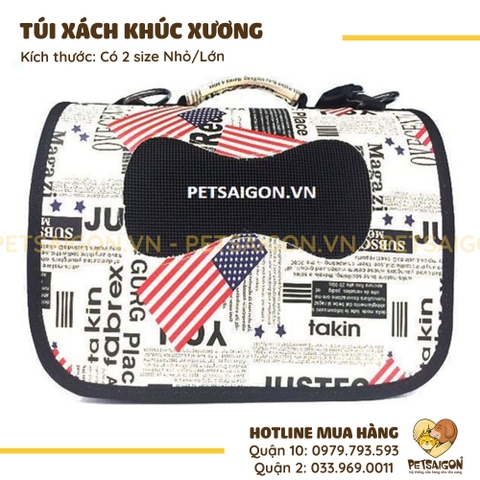 Túi Xách Cho Chó Mèo Có Lưới Hình Khúc Xương