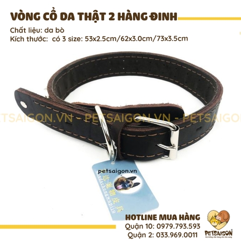 Vòng Cổ Cho Chó Lớn Bằng Da Thật 2 Hàng Đinh