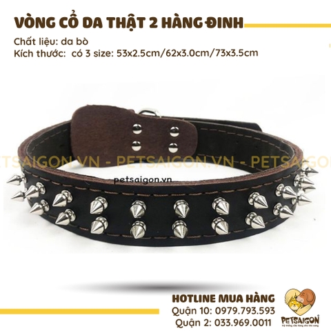 Vòng Cổ Cho Chó Lớn Bằng Da Thật 2 Hàng Đinh