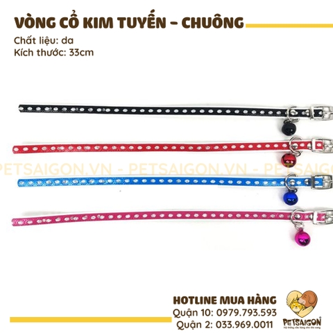 Vòng Cổ Cho Chó Mèo Kim Tuyến Có Chuông