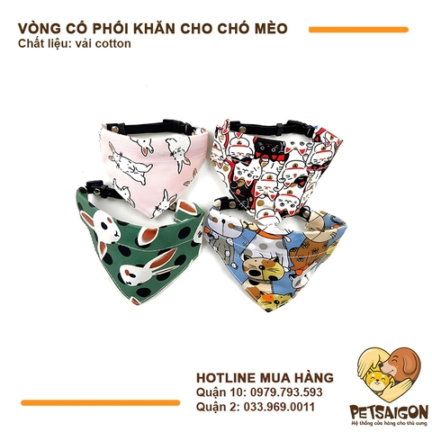 Vòng Cổ Cho Chó Mèo Phối Khăn Họa Tiết