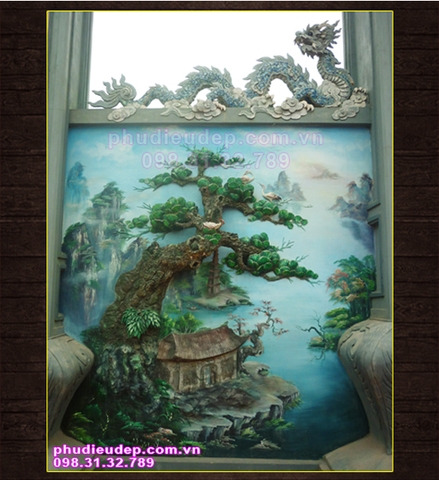 Tranh đắp xi măng - Tranh đắp tường đẹp giá rẻ Tranh Phong Cảnh Tùng Hạc