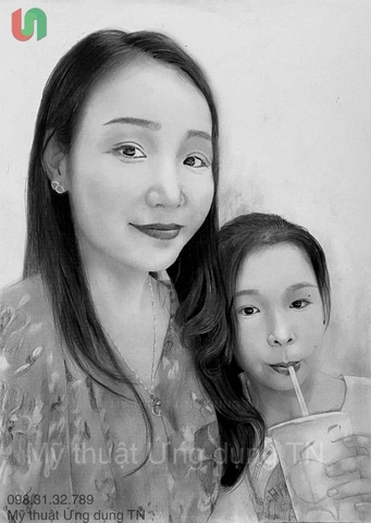 Vẽ chân dung mẹ con - Tranh chân dung mẹ & Bé