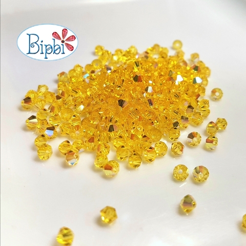 Pha lê Preciosa 4mm màu vàng tươi xà cừ (light topaz AB)