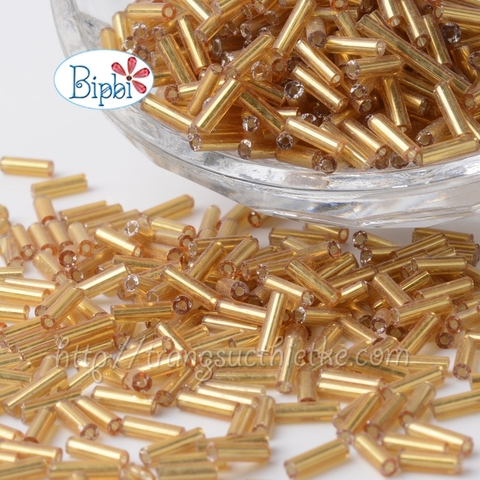 Cườm TQ khúc dài vàng cam silverline size 2x6mm