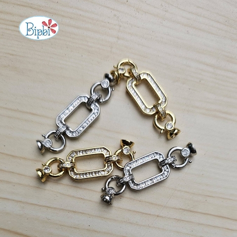 Khóa chữ nhật gắn đá trắng xi vàng 14k