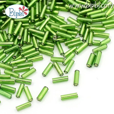 Cườm TQ khúc ngắn xanh lá silverline size 2x6mm