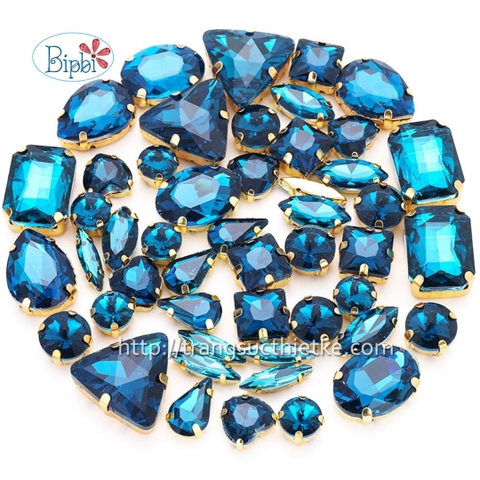 Đá có đế đính kết màu xanh biển đậm trong