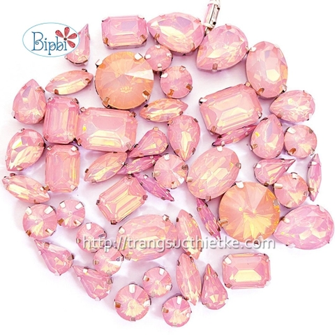Đá có đế đính kết màu hồng đào opal