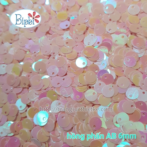 Hạt kim sa treo 6mm hồng phấn AB