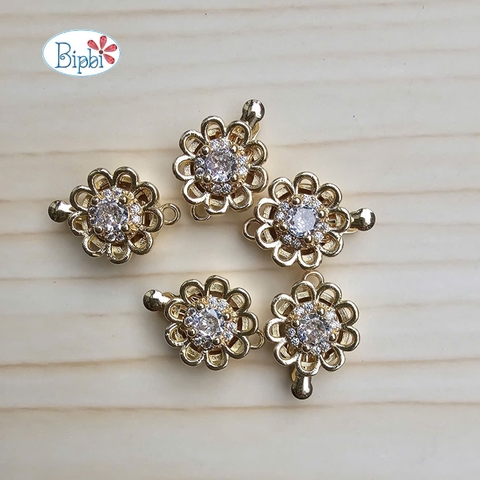 Khóa hoa gắn đá xi vàng 14k