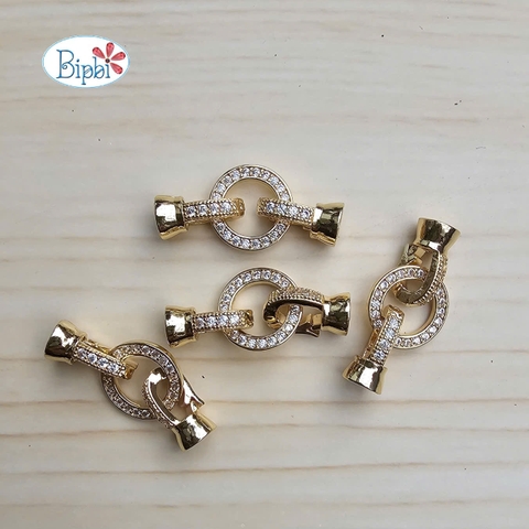 Khóa tròn gắn đá tấm xi vàng 14k size 10mm