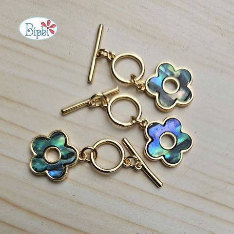 Khóa hoa mai xanh xi vàng 14k