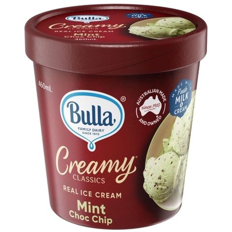 Kem hộp bạc hà vụn socola Bulla Creamy Classics Mint Choc Chip Pint 460ML