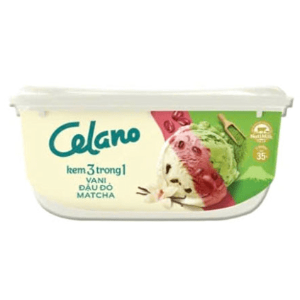 Kem hộp Celano 3 trong 1 vani - đậu đỏ - matcha 860ml