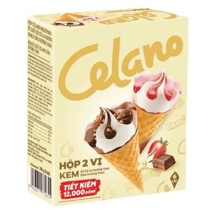 Kem ốc quế Celano hộp 2 vị socola vani - dâu vani 66g*6