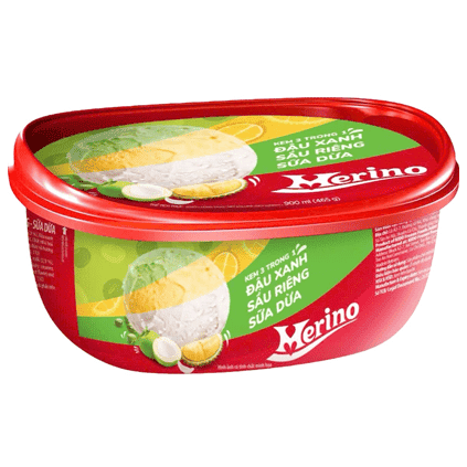 Kem hộp Merino 3 trong 1 đậu xanh - sầu riêng - sữa dừa 900ml