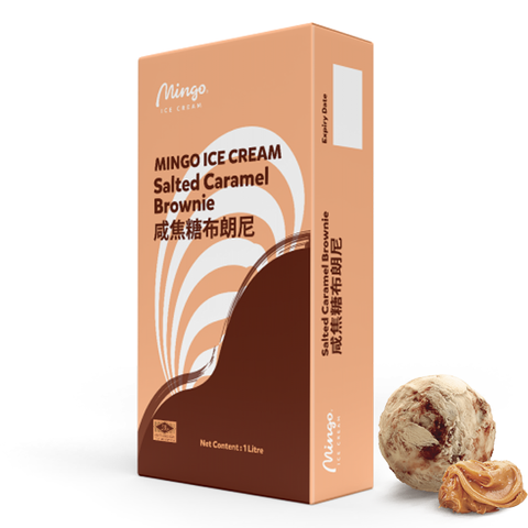Kem kẹp bánh brownie caramen muối Mingo Salted Caramel Brownie Hawker Pack 1L