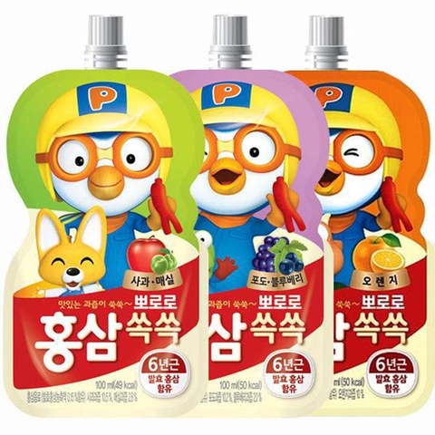 Nước uống hồng sâm trái cây Pororo Hàn Quốc 100ML