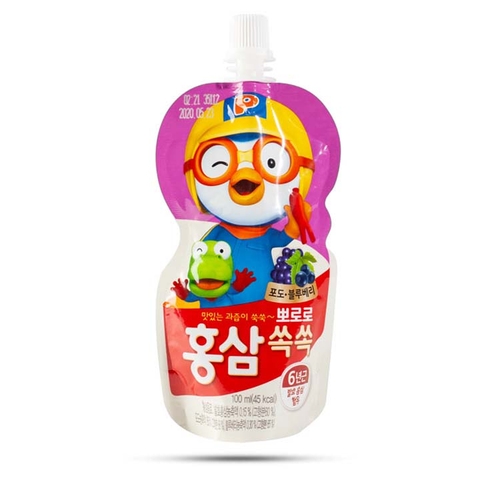 Nước uống hồng sâm trái cây Pororo Hàn Quốc 100ML