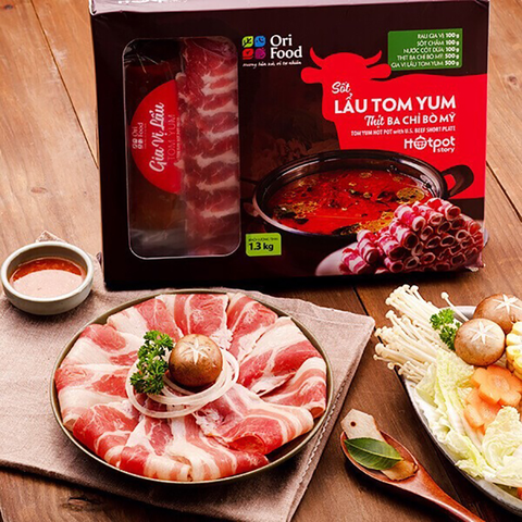 Combo sốt lẩu Tomyum thịt ba chỉ bò Mỹ Hotpot Story OriFood 1.3kg
