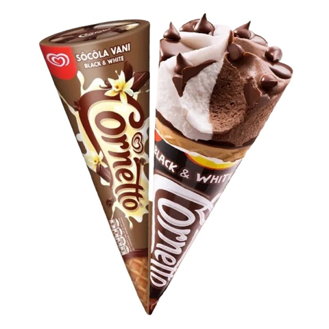 Kem ốc quế socola vani Wall's Cornetto Black & White 110ML