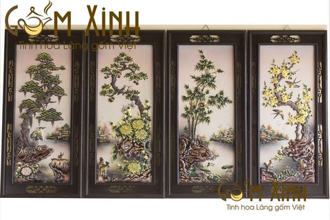 Mẫu tranh tứ quý gốm Bát Tràng - treo tranh tứ quý như thế nào đúng?