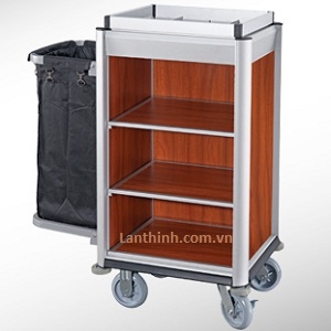 Aluminium maid cart, Anodised finished frame, Dark oak laminated panel, 3161231