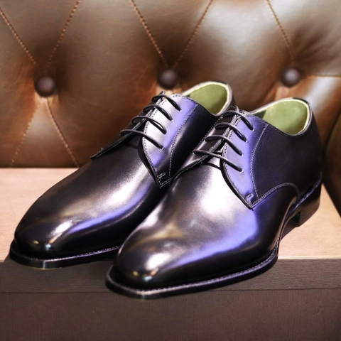 Bespoke Derby Shoes Black With Metal Toe and Signature Name