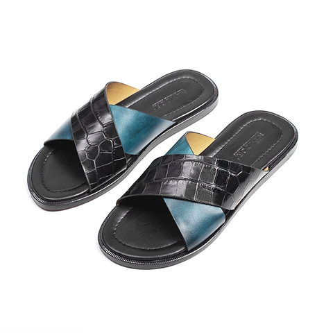 X Leather Sandal Black Crocodile