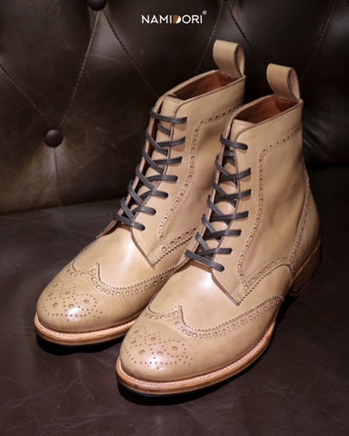 Beige Wingtips Boots