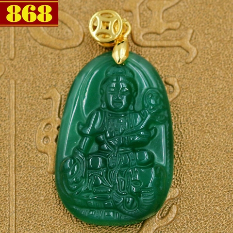 Mặt dây chuyền Phật bản mệnh Phổ Hiền Bồ Tát 3.6 cm xanh