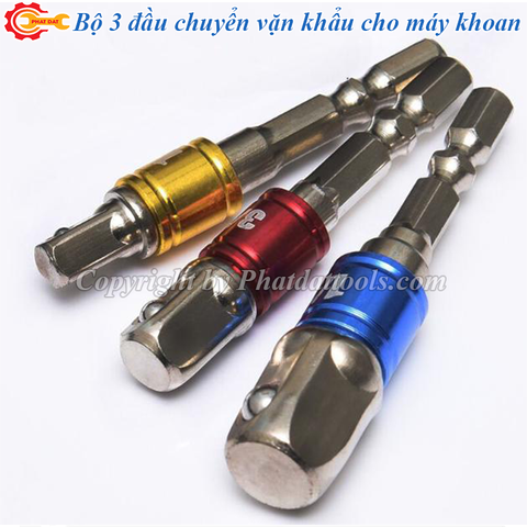 Bộ 3 Đầu Chuyển Vặn Khẩu 1/2-3/8-1/4 Cho Máy Khoan