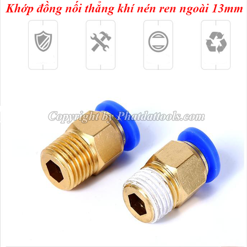 Khớp đồng nối thẳng khí nén 1 đầu ren 13mm