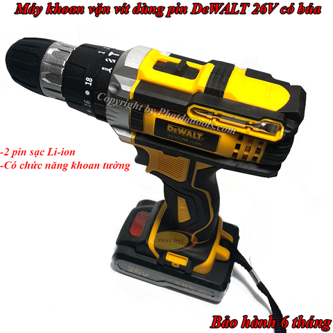 Máy khoan vặn vít dùng pin DeWALT 26V Có Búa