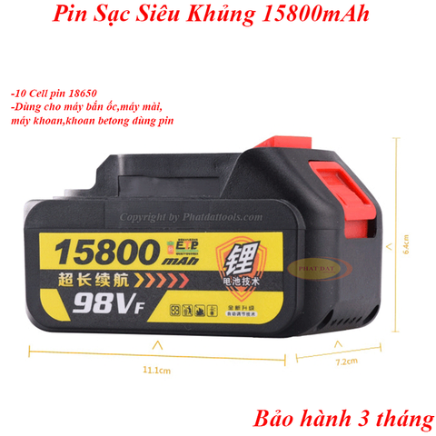 Pin 10 Cell Dung Lượng Khủng 15800mAh Cho Máy Vặn Ốc-Máy Mài-Máy Khoan-Khoan Bê Tông Dùng Pin