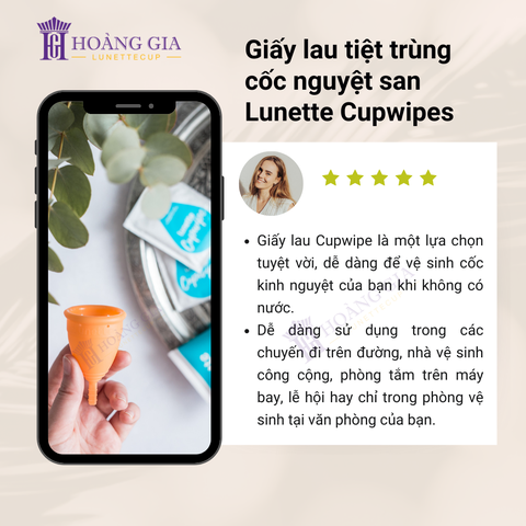 Giấy lau tiệt trùng cốc nguyệt san Lunette CupWipes (Hộp 10 gói)