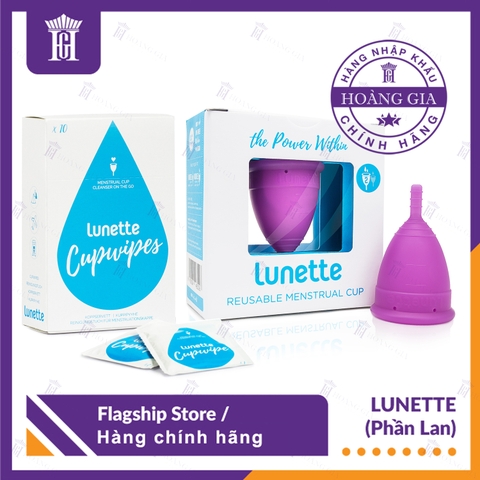 Combo Cốc nguyệt san Lunette (Hộp vuông) - Hàng chính hãng + Hộp Giấy Lau Tiệt Trùng Cốc