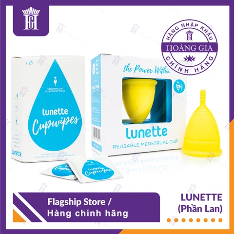 Combo Cốc nguyệt san Lunette (Hộp vuông) - Hàng chính hãng + Hộp Giấy Lau Tiệt Trùng Cốc