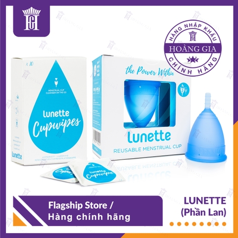 Combo Cốc nguyệt san Lunette (Hộp vuông) - Hàng chính hãng + Hộp Giấy Lau Tiệt Trùng Cốc