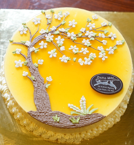 Mousse chanh leo trang trí hoa mai hoa đào