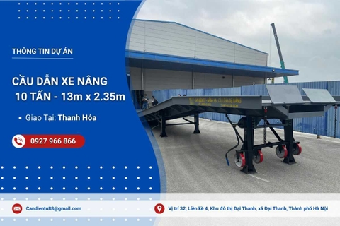 Bàn giao cầu dẫn xe nâng lên container tại Thanh Hóa